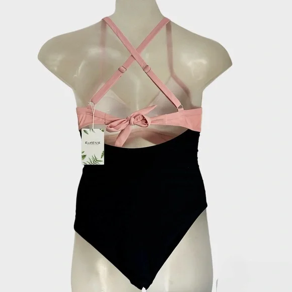 Eomenie One Piece women’s Tummy Control Cutout pink black M Swimsuit NWT - Picture 8 of 13